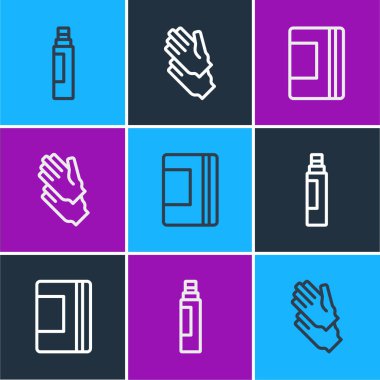 Çizgi İşaretleyici kalem, Spiral defter ve Rubber eldiven ikonu. Vektör