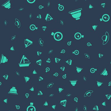 Pusula, otel servis zili, yat yelkenlisi ve kusursuz kadın şapkası. Vektör