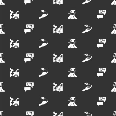 Volkan patlamasını lav, küresel ısınma, araba egzozu ve filizli elle kusursuz bir şekilde ayarlayın. Vektör