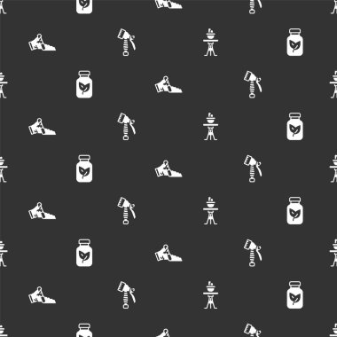 Saksıyı masaya koyun, gübre şişesi, kırık ve su spreyini pürüzsüz bir şekilde yerleştirin. Vektör