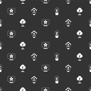 Forest 'ı, çiçekli yeri ve Kuş Evi' ni kusursuz bir şekilde ayarlayın. Vektör