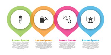 Havuç, Sulama Kutusu, Uçurtma ve Çiçekli Konum. Ticari bilgi şablonu. Vektör