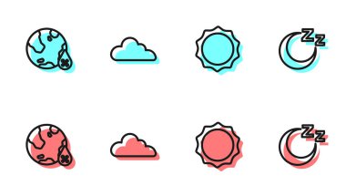 Güneş, su damlası yüzdesi, Bulut ve uyku ikonu çizgisi. Vektör