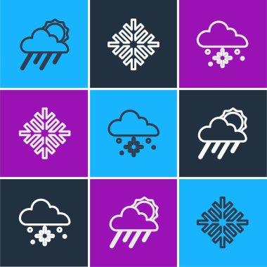 Bulut 'u yağmur, güneş, kar ve kar taneleri ikonu ile aynı hizaya getir. Vektör