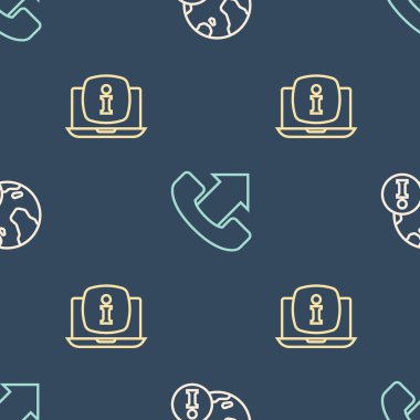 Hat Bilgileri, bilgi ve telefon içeren dizüstü bilgisayar, 24 saat kesintisiz desteğini ayarlayın. Vektör