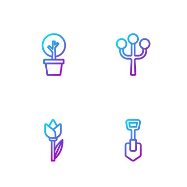 Kürek, Çiçek lalesi, Orman ve Çiçek ağacı dalları. Renk simgeleri. Vektör