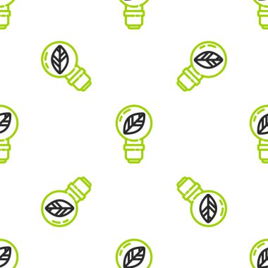 Yaprak simgesine sahip çizgi lambası beyaz arkaplanda izole edilmiş pürüzsüz desen. Çevre enerjisi kavramı. Alternatif enerji kavramı. Vektör İllüstrasyonu.