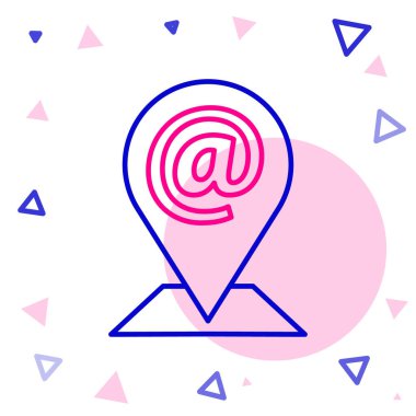 Beyaz arkaplanda satır konumu, e- posta ve e- posta simgesi izole edildi. Zarf sembolü e-postası. E- posta kodu. Renkli taslak konsepti. Vektör İllüstrasyonu.