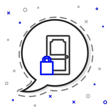 Çevrimiçi sipariş verme ve fast food dağıtım simgesi beyaz arka planda izole edildi. Renkli taslak konsepti. Vektör İllüstrasyonu.