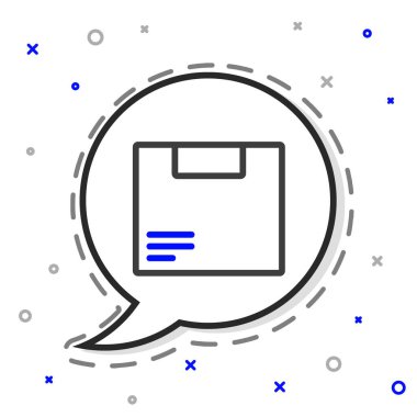 Çizgi karton kutu simgesi beyaz arkaplanda izole edildi. Kutu, paket, paket işareti. Teslimat ve ambalaj. Renkli taslak konsepti. Vektör İllüstrasyonu.