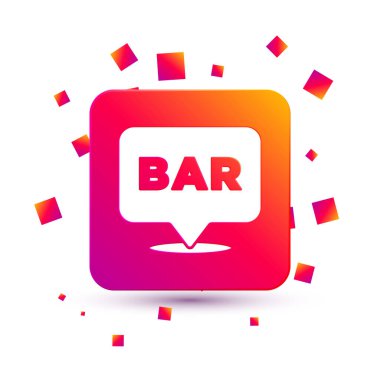 Beyaz arka planda izole edilmiş beyaz alkol veya bira bar konumu ikonu. İçki, bar, kulüp ve barın sembolü. Kare renk düğmesi. Vektör.