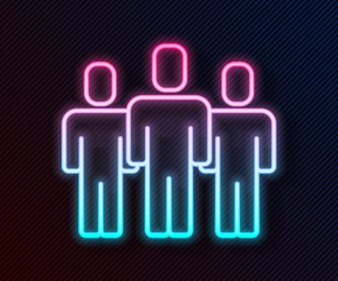 Parlayan neon hattı kullanıcı grubu simgesi siyah arkaplanda izole edildi. Bir grup insan ikonu. İş simgesi - kullanıcı profili simgesi. Vektör.