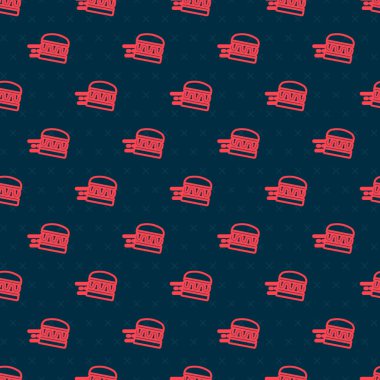 Kırmızı Hat Online sipariş ve hamburger dağıtım simgesi siyah arkaplanda izole edilmiş. Vektör.