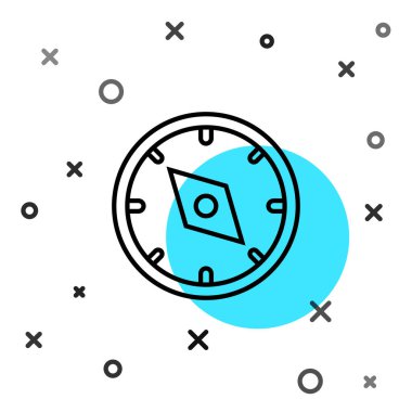 Siyah çizgi pusula simgesi beyaz arkaplanda izole edildi. Rüzgâr yön bulma sembolü. Rüzgar gül işareti. Rastgele dinamik şekiller. Vektör.