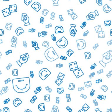 Poker masası, zar oyunu ve el oyunu kartlarını pürüzsüz bir şablona ayarlayın. Vektör.