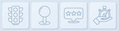 Çizgi trafik ışığı, yıldız ile harita işaretleyicisi, pusula ve pusulayı it. Beyaz kare düğme. Vektör.