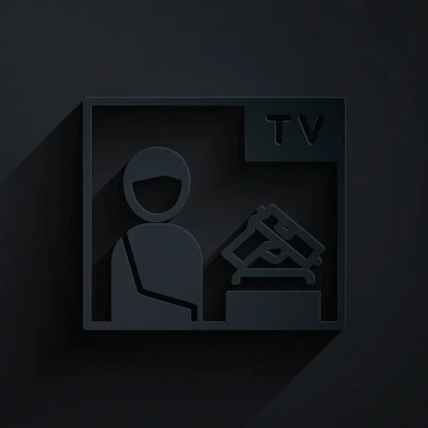 Corte Papel Icono Arma Publicitaria Televisiva Aislado Sobre Fondo Negro — Vector de stock