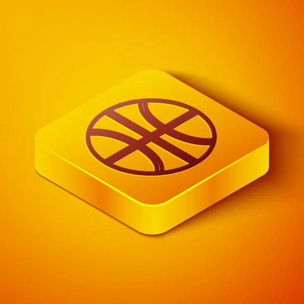 Isometrische Lijn Basketbal Pictogram Geïsoleerd Oranje Achtergrond Sport Symbool Gele — Stockvector