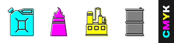 Set Conteneur Pour Essence Plate Forme Pétrolière Avec Feu Bâtiment — Image vectorielle