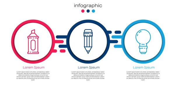 Set Line Marker Pen Bleistift Mit Radiergummi Und Glühbirne Geschäftsinfografische — Stockvektor