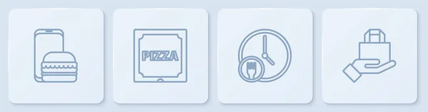 Nastavit Linku Online Objednání Dodání Hodin Denně Pizza Kartonová Krabice — Stockový vektor