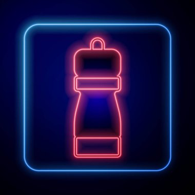 Siyah arkaplanda parlayan neon biber ikonu izole edildi. Yemek pişirme baharatları. Vektör.