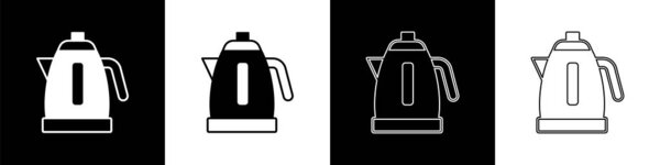 Установите иконку на черно-белом фоне. Значок чайника. Вектор.