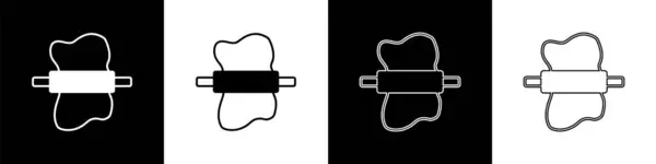 Set Rolling Pin Deeg Pictogram Geïsoleerd Zwart Wit Achtergrond Vector — Stockvector