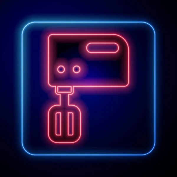 Parlayan Neon Elektrik Karıştırıcı Simgesi Siyah Arkaplanda Izole Edildi Mutfak — Stok Vektör