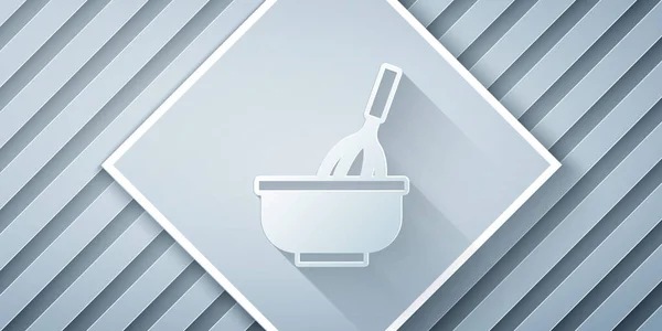 纸切厨房威士忌与碗图标隔离在灰色背景 打蛋器 餐具的标志 食物混合符号 造纸艺术风格 — 图库矢量图片