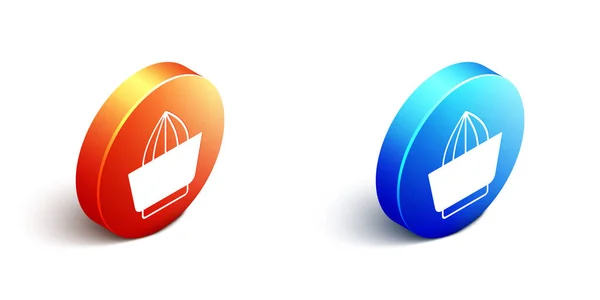 Isometrische Zitrusfruchtsaftpresse Symbol Isoliert Auf Weißem Hintergrund Orange Und Blauer — Stockvektor