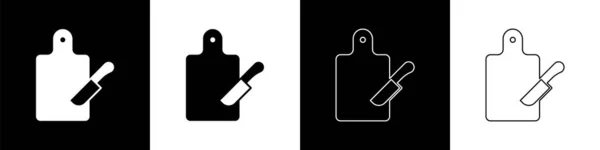 Встановіть Обробну Дошку Піктограму Ножа Ізольовані Чорно Білому Тлі Символ — стоковий вектор