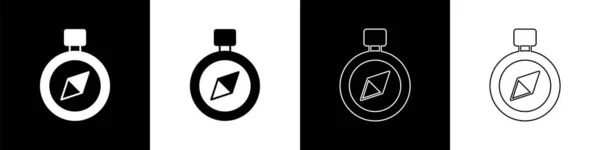 Nastavit Ikonu Kompas Izolovanou Černobílém Pozadí Windrose Navigační Symbol Znamení — Stockový vektor