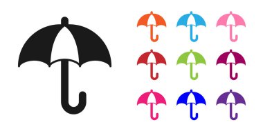 Beyaz arkaplanda izole edilmiş siyah klasik açık şemsiye simgesi. Yağmur koruma sembolü. Simgeleri renklendirin. Vektör.