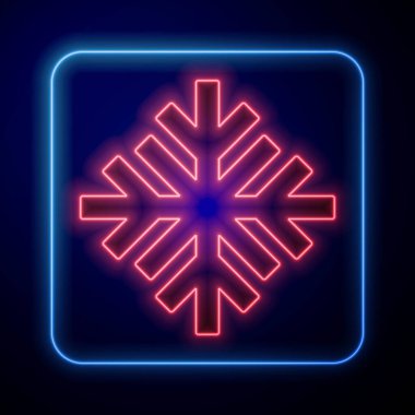 Parlayan neon kar tanesi simgesi siyah arkaplanda izole edildi. Vektör.