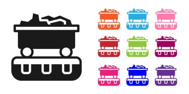 Siyah Kömür Treni ikonu beyaz arka planda izole edildi. Demiryolu taşımacılığı. Simgeleri renklendirin. Vektör.