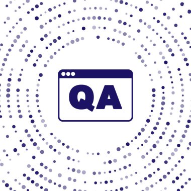 Beyaz zemin üzerinde Soru ve Yanıt simgesi olan mavi konuşma baloncukları. Q ve A sembolü. SSS işareti. Konuşma balonu ve çizelgesi. Soyut çember rastgele noktalar. Vektör.