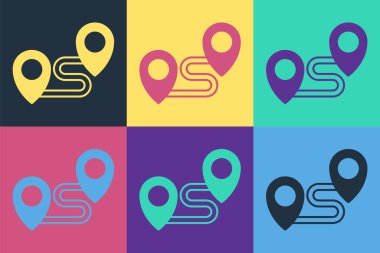 Pop Art Route konum simgesi renk arkaplanında izole edildi. Harita işaretçisi işareti. Yol ya da yol kavramı. GPS navigatörü. Vektör.