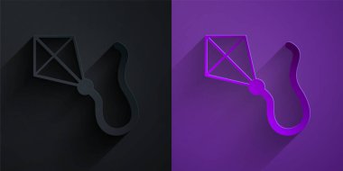 Kağıt kesiği Kite simgesi mor arkaplanda siyah üzerine izole edilmiş. Kağıt sanatı tarzı. Vektör.