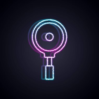 Parlayan neon hattı kızartma tavası simgesi siyah arkaplanda izole edildi. Kızartma veya kızartma gıda sembolü. Vektör.