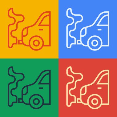 Pop sanat eseri araba egzoz ikonu renk arkaplanında izole edilmiş. Vektör.