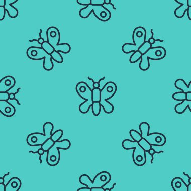 Siyah çizgi Kelebek ikonu yeşil arka planda kusursuz desen izole etti. Vektör.