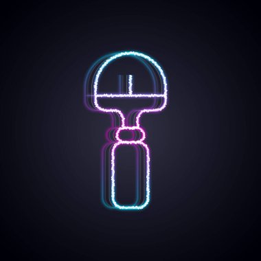 Parlayan neon hattı kürek simgesi siyah arkaplanda izole edildi. Bahçe aletleri. Bahçecilik, tarım, çiftçilik aleti. Vektör.