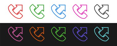 Hattı ayarla Telefon 24 saat destek ikonu siyah beyaz arkaplanda izole edildi. Tüm gün müşteri destek merkezi. Tam zamanlı çağrı servisi. Vektör.