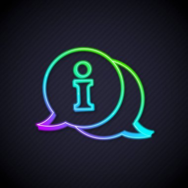 Parlayan neon hattı bilgi simgesi siyah arkaplanda izole edildi. Vektör.