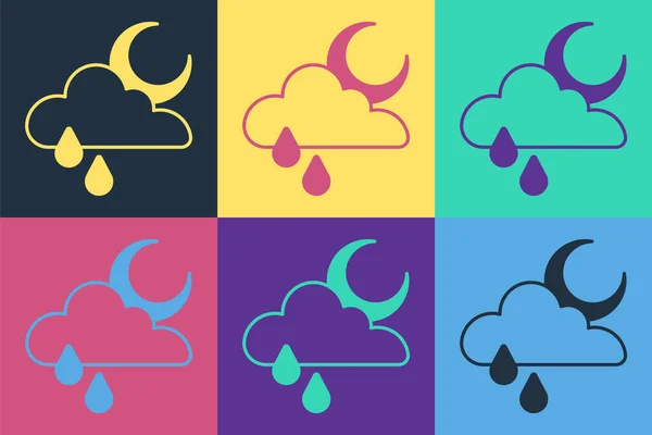 Pop Art Wolke Mit Regen Und Mond Symbol Isoliert Auf — Stockvektor