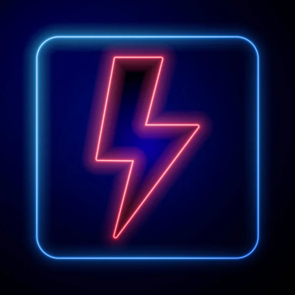 Ragyogó Neon Villámcsapás Ikon Elszigetelt Fekete Háttér Villámjel Töltés Flash — Stock Vector