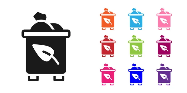 Zwarte Prullenbak Met Recycle Symbool Pictogram Geïsoleerd Witte Achtergrond Prullenbak — Stockvector