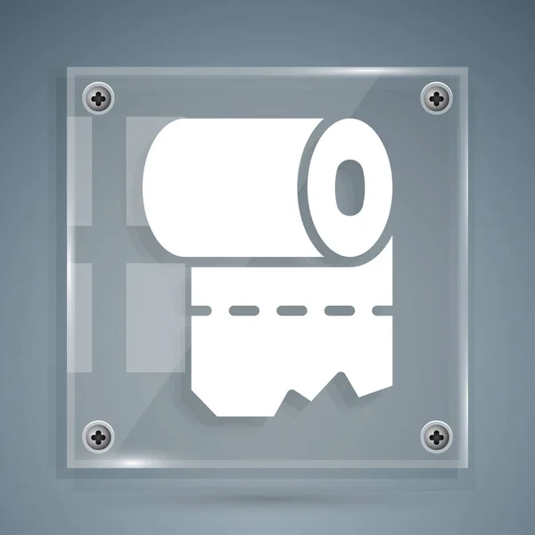 白色厕所纸卷图标孤立在灰色背景 方块玻璃面板 — 图库矢量图片