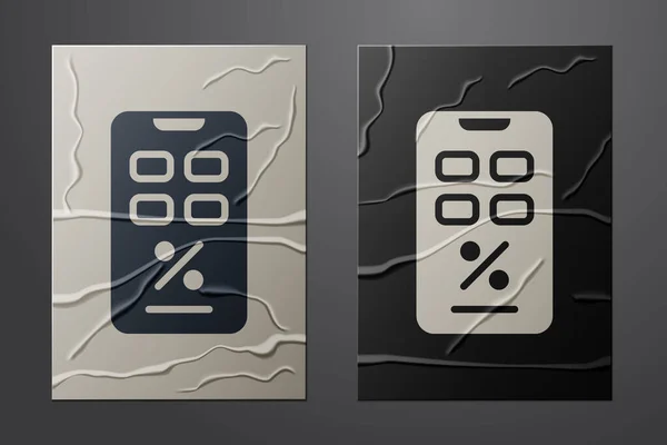 Blanc Pourcentage Réduction Icône Téléphone Mobile Isolé Sur Fond Papier — Image vectorielle